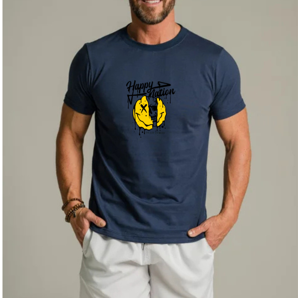 Camiseta/Camisa Masculina Happy Nation Moda Gringa T-Shirt Premium 100% Algodão Fio 30.1