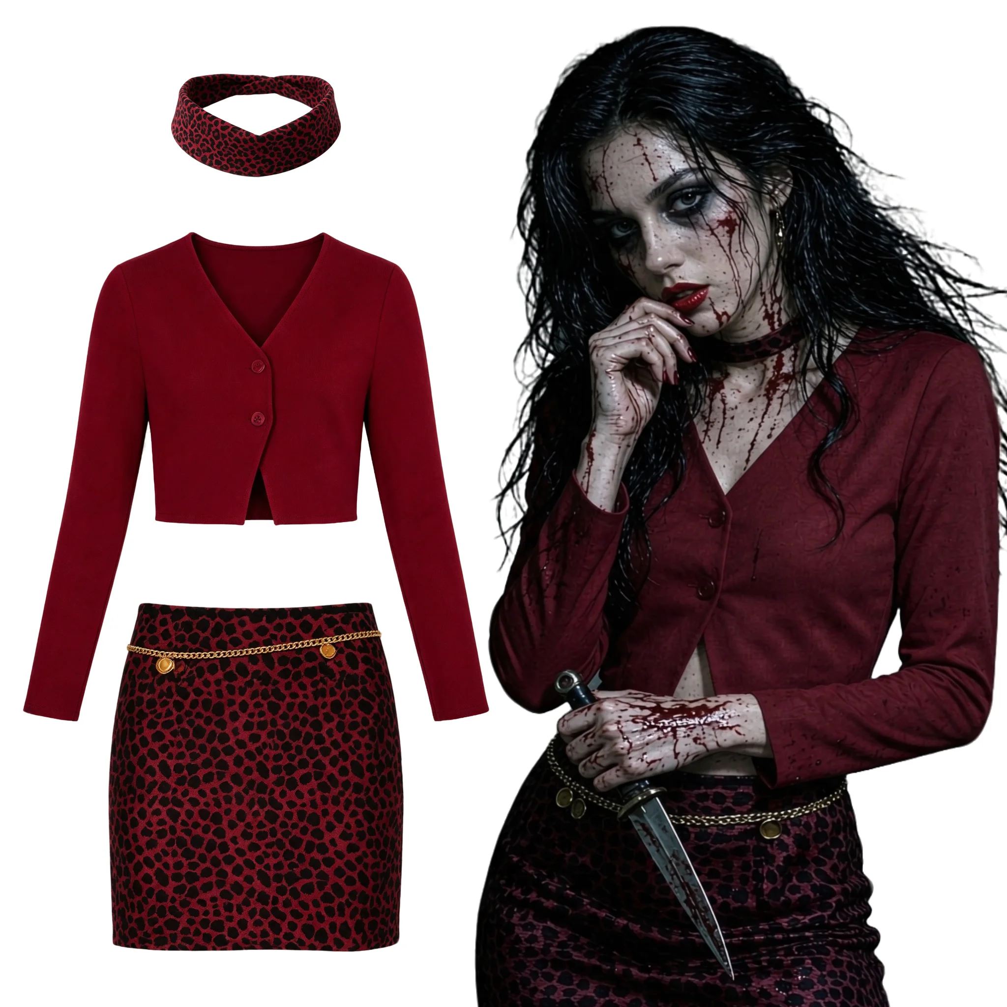 3Pcs Dark Silent Hill Nurse Cos Dress, classic design, strong gloomy vibe, ideal for Halloween role play, portable and stylish