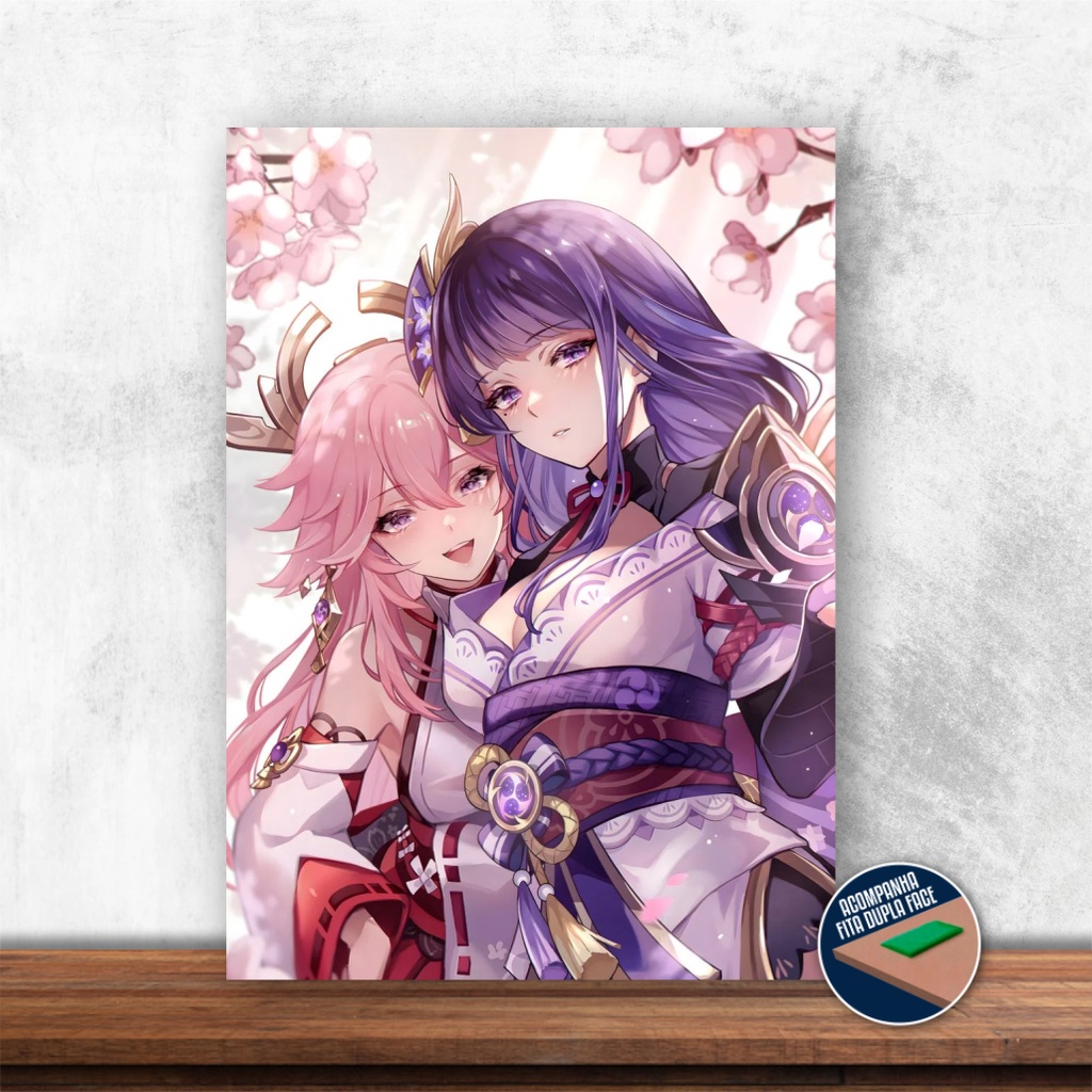 QUADRO DECORATIVO MIKO & BAAL EM MDF | 28X20CM | GAMES, GENSHIN IMPACT