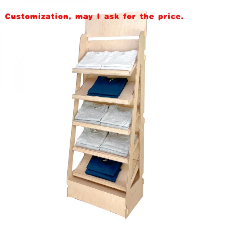 custom.Adjustable Portable 600mm Customizable Wooden Supermarket Rack Versatile Shelves Light Duty Dresses Boutique Tshirt S