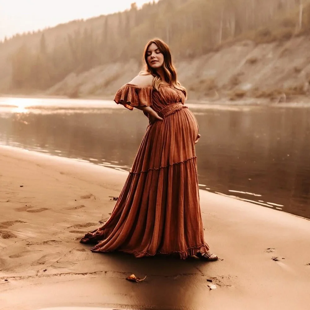  Bohemian Photo Shooting Pregnancy Dress Comfortable Soft Linen-Cotton Set For Pregnant Women Photos Maternity Two-Piece Dress