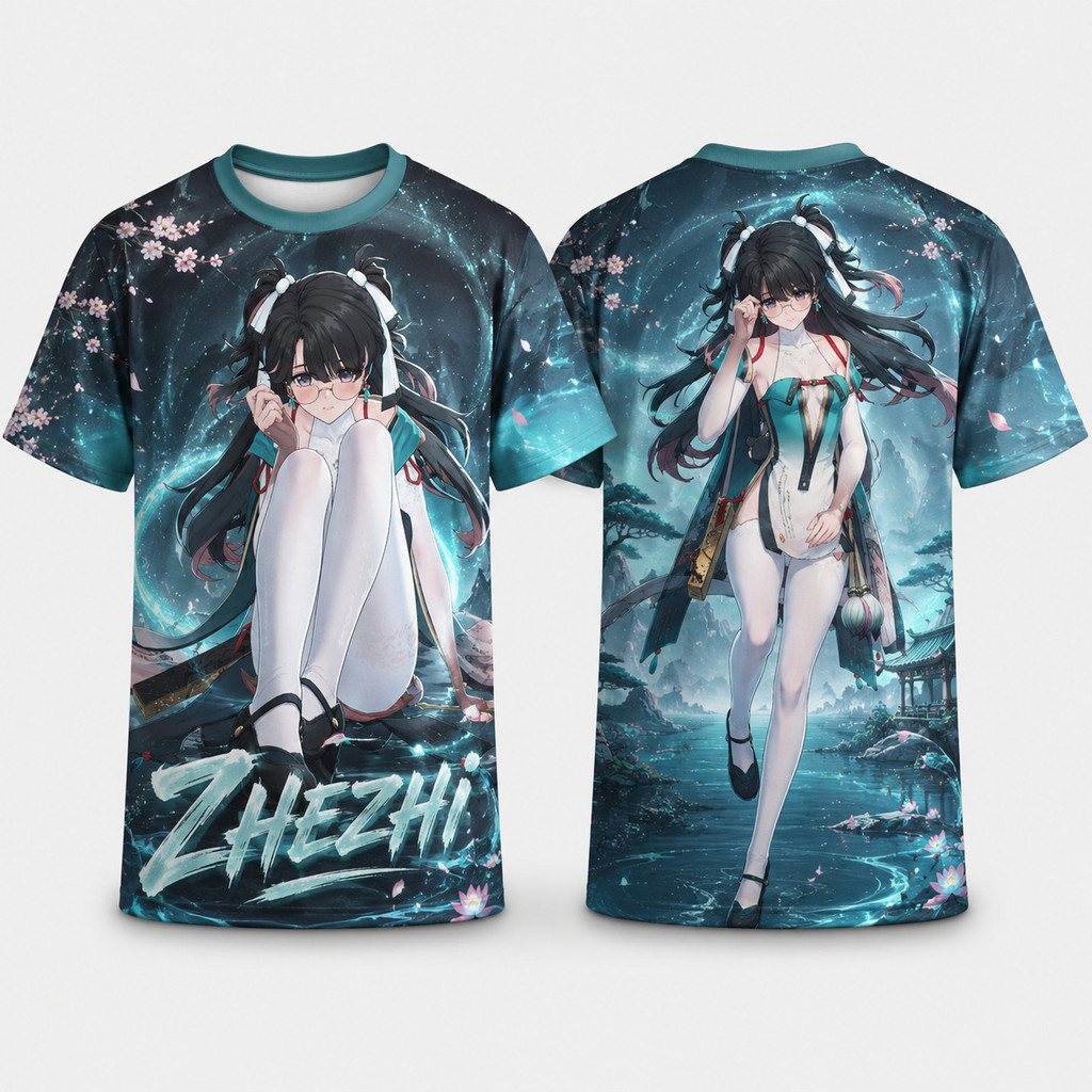Wuthering Waves WW Camiseta ZHEZHI XIANGLI YAO YINLIN JIYAN Camisa De Anime Com Estampa Completa , Respirável De Secagem