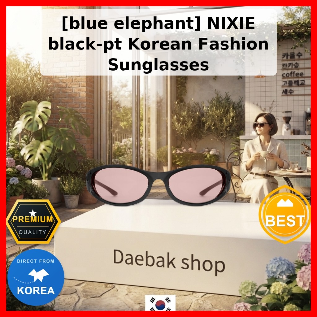 [Elefante Azul] Óculos De Sol Da Moda Coreana NIXIE black-pt/Armação Oval Fina Daebak shop