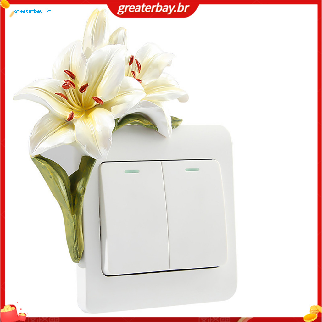 3d Floral Light Switch Sticker Decorative Resin Wall Plate Cover Self-adhesive Flower Decor for Home Bedroom Room – Ea