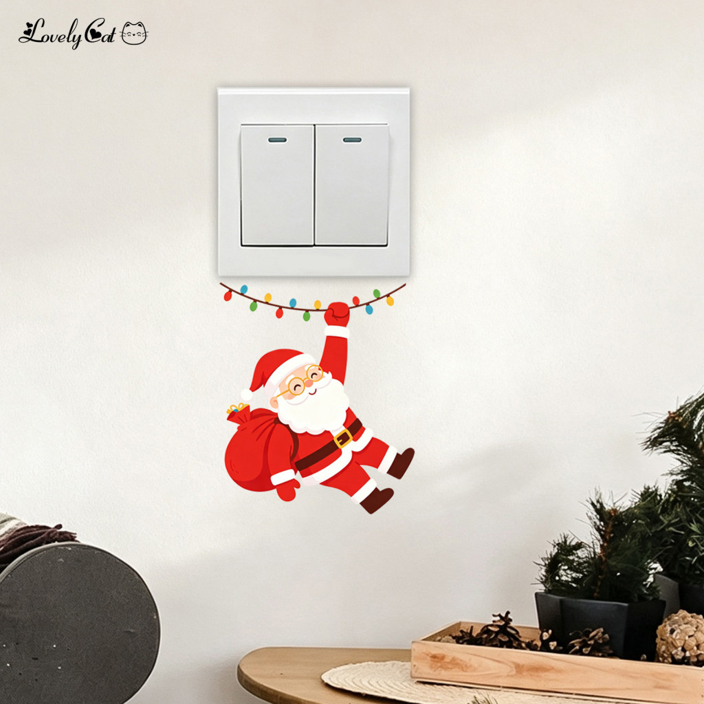 Self Adhesive Switch Covers Christmas Plate Santa Claus Light Sticker Removable Pvc Wall Decal Decorative Self-adhesive
