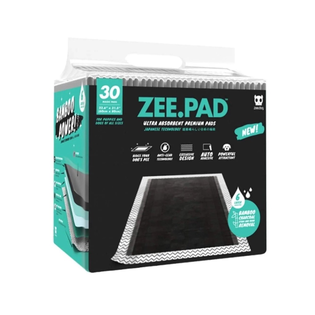 TAPETE HIGIENICO ZEE PAD COM 30 UNIDADES TAMANHO 80 X 60 CM ZEE DOG TAPETE CARVAO ATIVADO BAMBOO