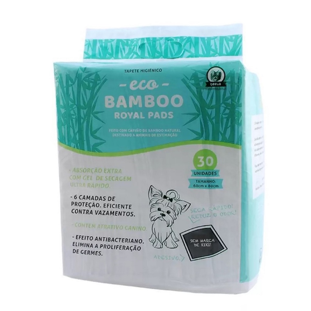 Tapete Higiênico Para Cães Eco Bamboo 30 Un. 60x80cm Beeva