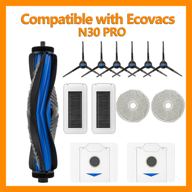 Kit de Peças de Reposição Compatível com Ecovacs DEEBOT N30 PRO - Escova Principal, Escovas Laterais, Filtro, Saco de