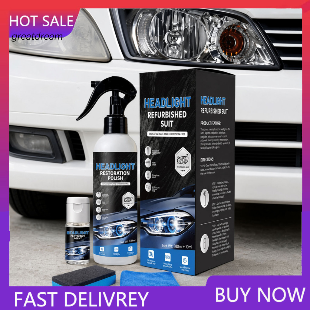 Headlight Cleaner Oxidation Treatment Restoration Fluid Spray 180ml – Ceramic Coating for Yellowed Car Headlights Uv f