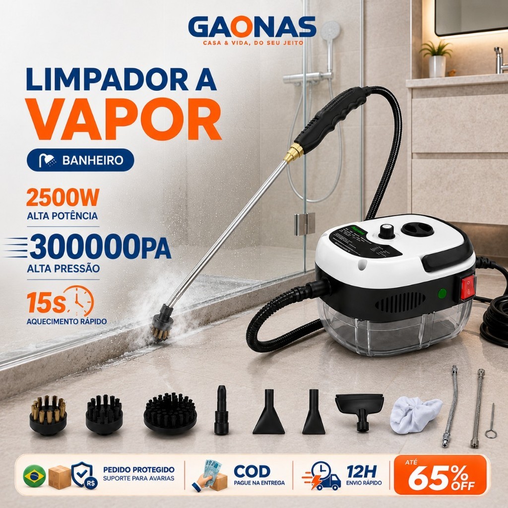 GN-Steam Cleaner Limpeza a vapor 2500W 105°C Alta Temperatura Portátil para Coifa Fogão Rejunte Banheiro Sofá e Carro