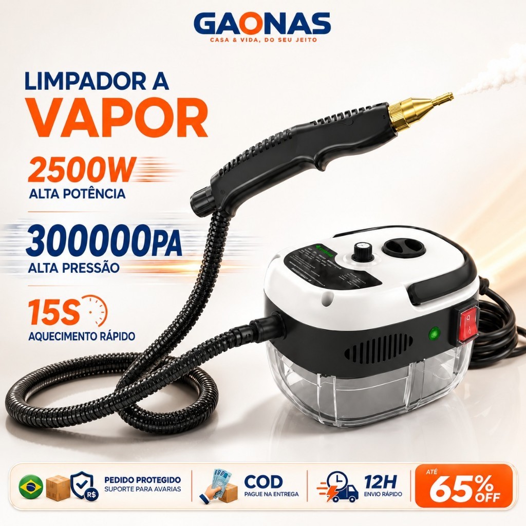GN-Steam Cleaner Limpeza a vapor 2500W 300000Pa 105°C Portátil para Limpeza de Cozinha Banheiro Vidro Sofá e Automóvel