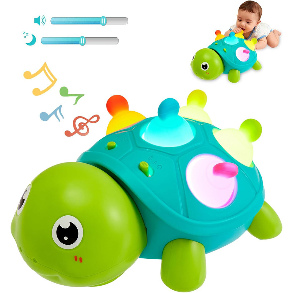Light Up Music Crawling Turtle Toy for Infants, Interactive Moving Tortoise Toy with Sound & Colorful Lights