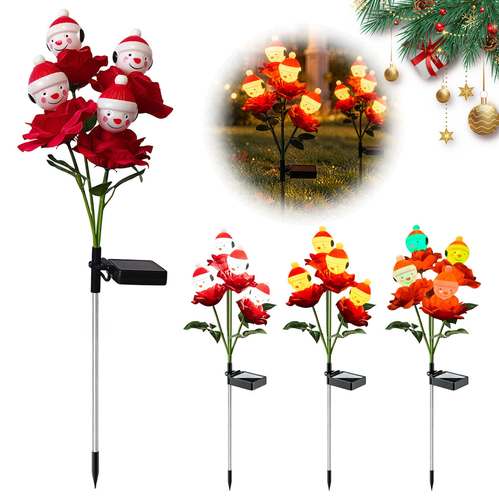 Luz Solar De Jardim Shenhua Christmas Santa Rose , De Estaca LED De Flor Rosa De 4 Cabeças Caminho À Prova D'água Extern