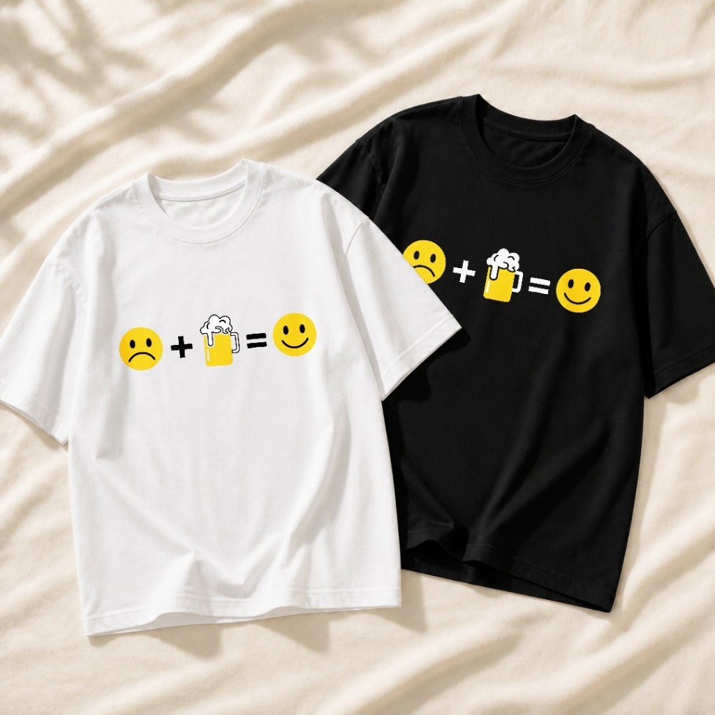 “Drink Beer, Feel Happy” Short-Sleeve T-Shirt—100% Cotton, Unisex, Trendy and Fashionable Street Style