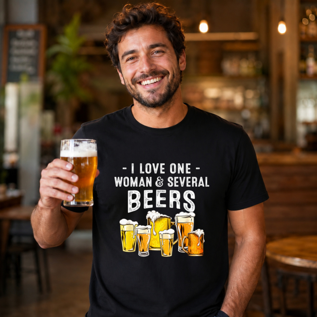 “Love One Woman, Love a Few” Beer-Printed Short-Sleeve T-Shirts—100% Cotton, Unisex, Trendy and Fashionable Street Style