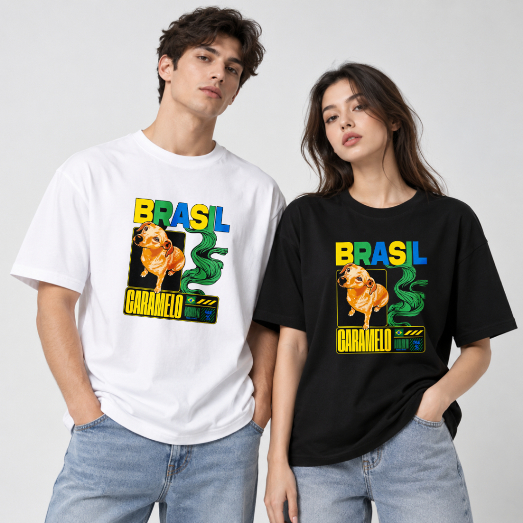 Brazilian Puppy Print Short-Sleeve T-Shirt—100% Cotton, Unisex, Trendy and Fashionable Street Style