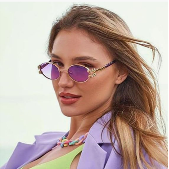 Óculos de sol Óculos de sol Retro Oval Frame Óculos Trendy Street Shades UV400