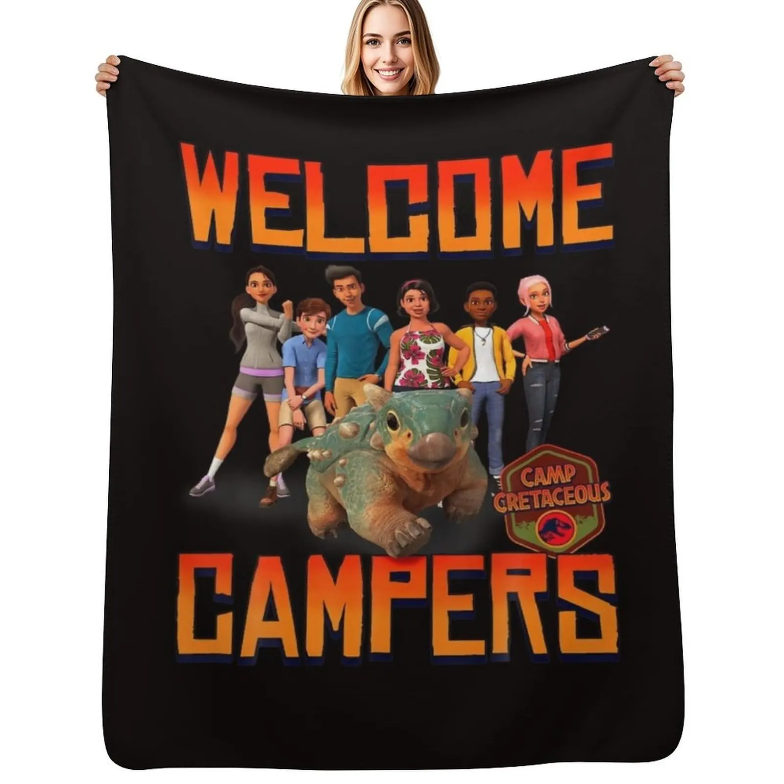 Jurassic World Camp Cretaceous Welcome Campers Group T Shirt Throw Blanket Cozy Throw Blanket Birthday Gift for Him Her