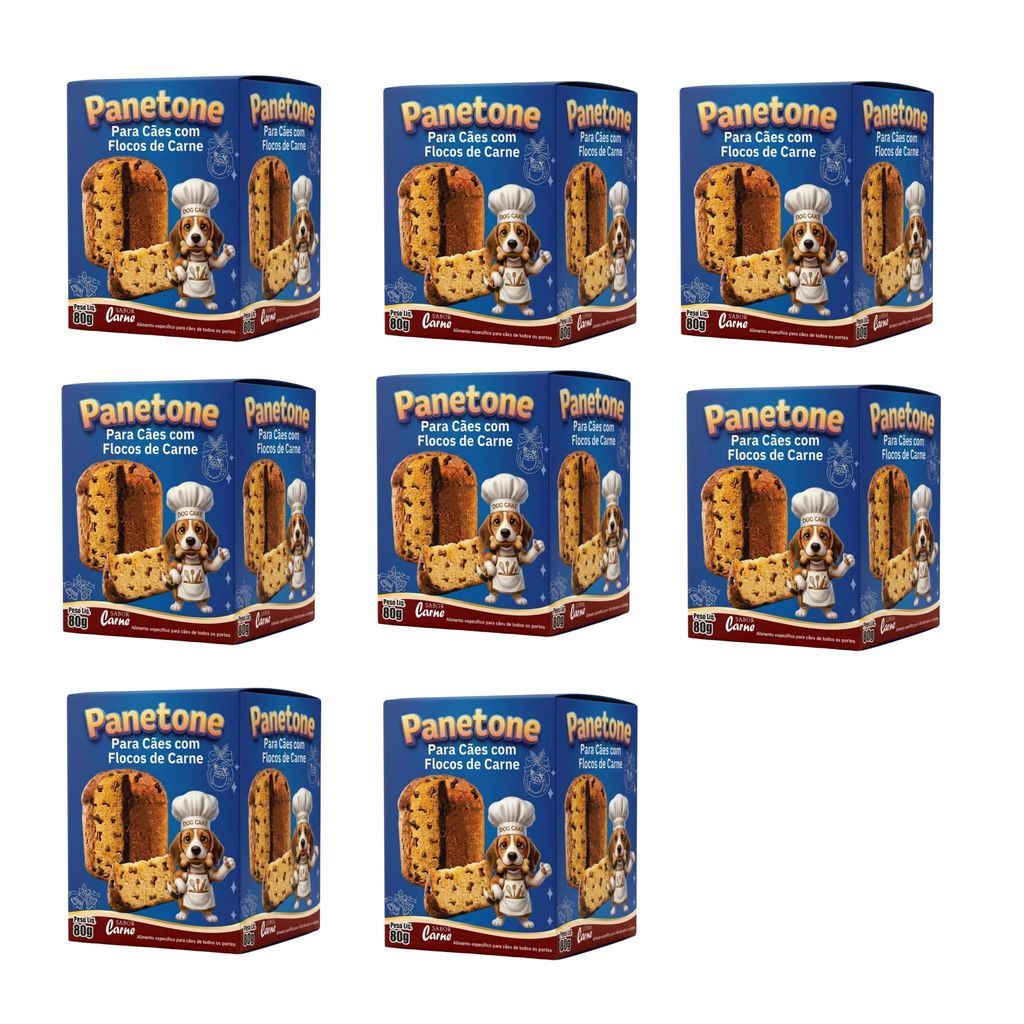 Kit 8 Panetone Para Cães Sabor Carne - Dog Cake
