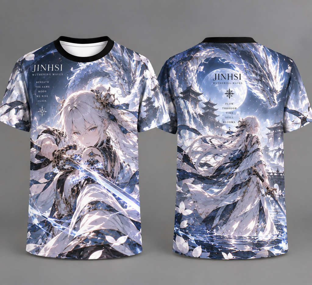 Camiseta Wuthering Waves Jinhsi 3D Com Estampa Completa Anime Game Unissex Gráfica De Manga Curta Grande
