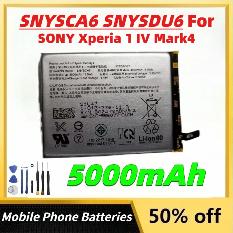 Large Capacity 5000mAh SNYSCA6 SNYSDU6 Mobile Phone Batteries for SONY Xperia 1 IV Mark4 Rechargeable Lithium-Ion Battery