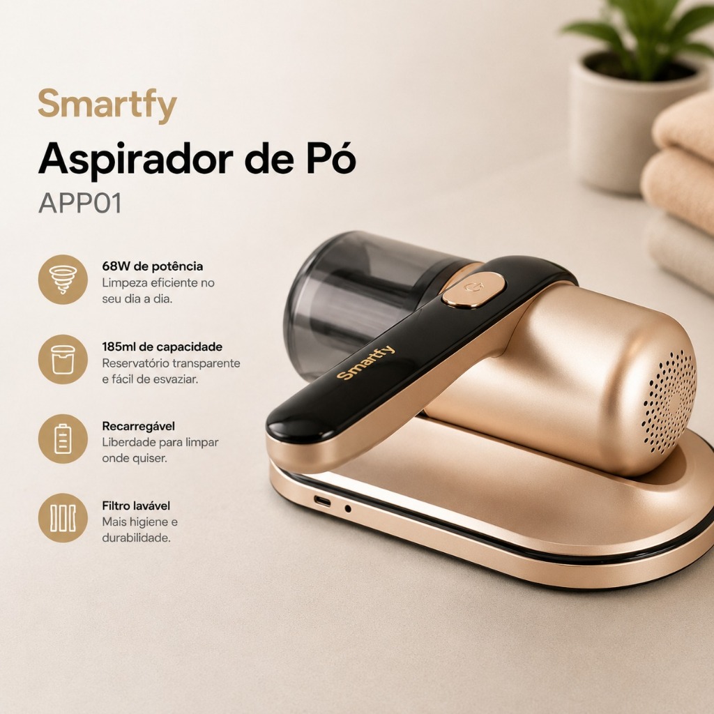Aspirador Portátil Smartfy APP01 Recarregável USB 68W 185ml