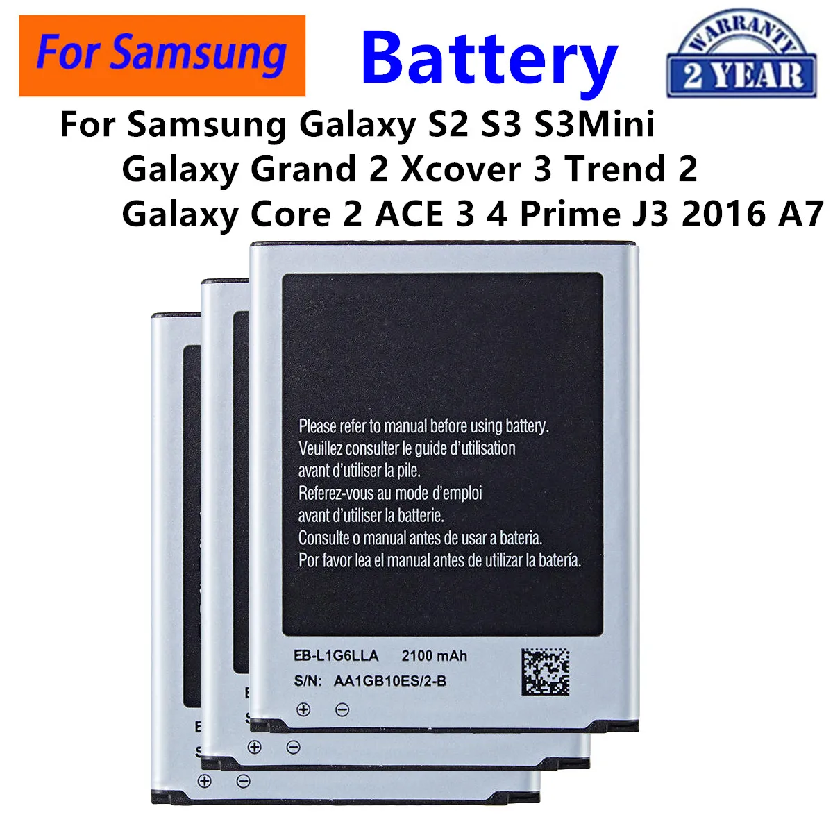 EB-L1G6LLA EB-BG530CBU EB-F1A2GBU Battery For Samsung Galaxy S3 mini S2 Grand 2 Xcover 3 Trend 2 Core 2 ACE 4 Prime J3 2016 A7