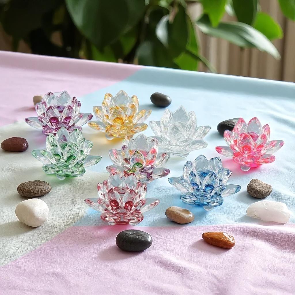 Enfeite Decorativo de Mesa Flor de Lótus Cristal Decorativo 8cm Feng Shui Presente escritorio sala