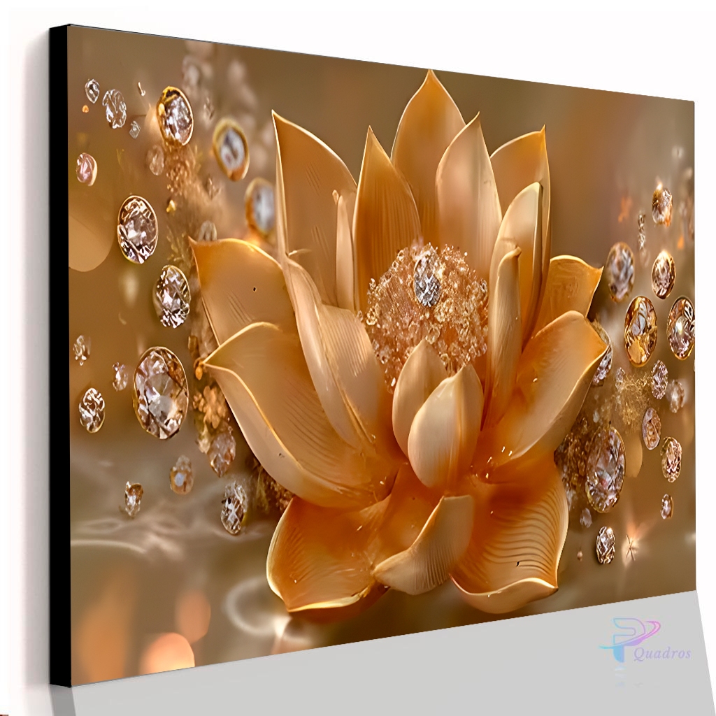 Quadro Decorativo Lótus de Cobre Cristal Casa Sala Quarto Parede Decoração