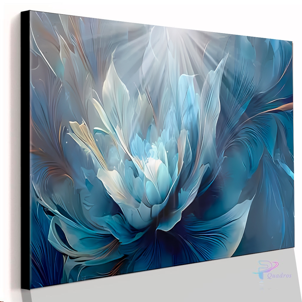 Quadro Decorativo Flor de Lótus Azul Cristal Casa Sala Quarto Parede Decoração