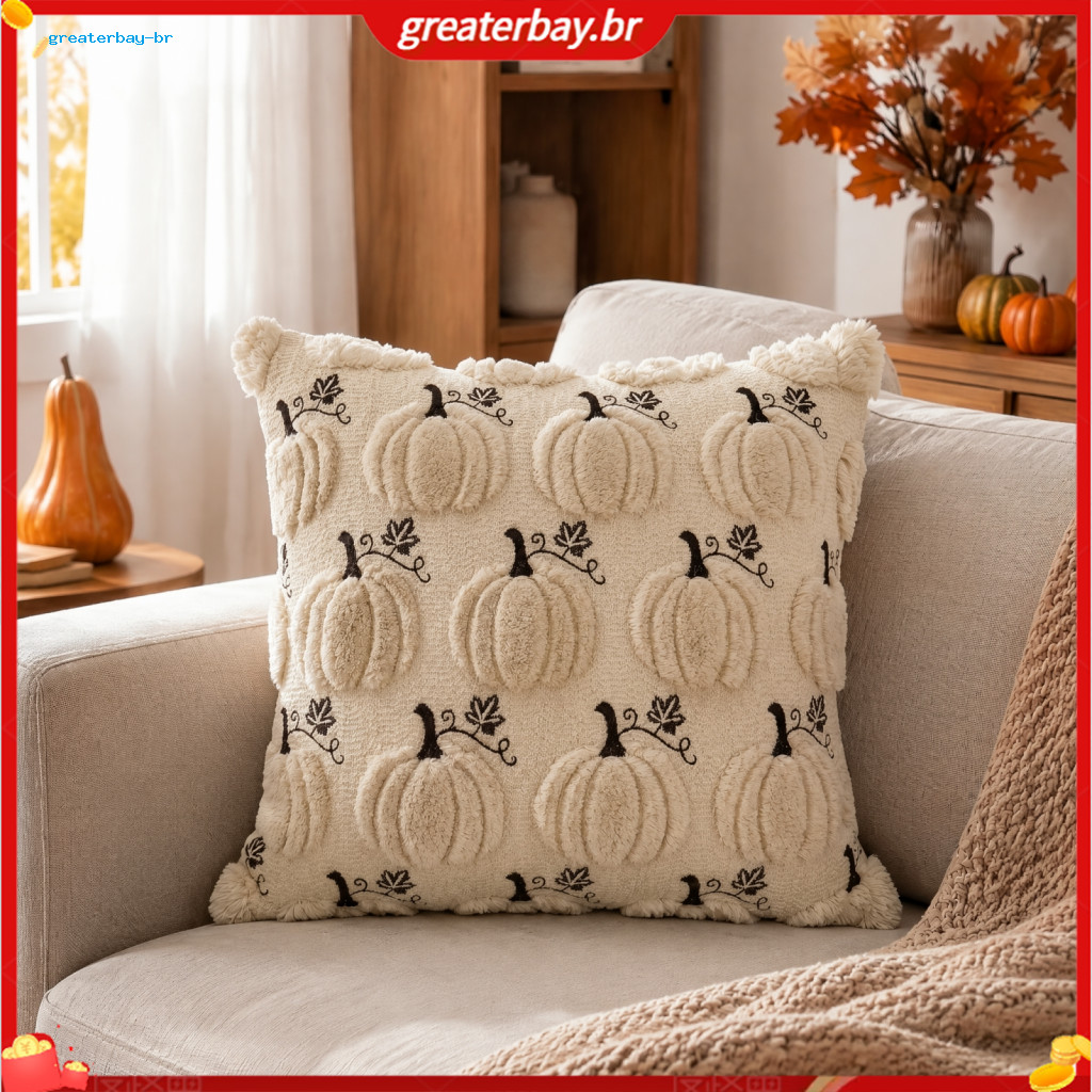 Thanksgiving Pumpkin Pillow Cover Plush Embroidered Cushion Case Soft Cozy Throw for Autumn Farmhouse Home Decor Fall Ha