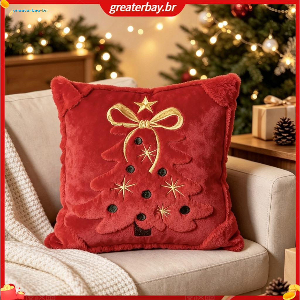 Christmas Plush Pillowcase 3d Embroidered Soft Throw Pillow Cover Decorative Cushion Case for Holiday Home Sofa Bed Fest