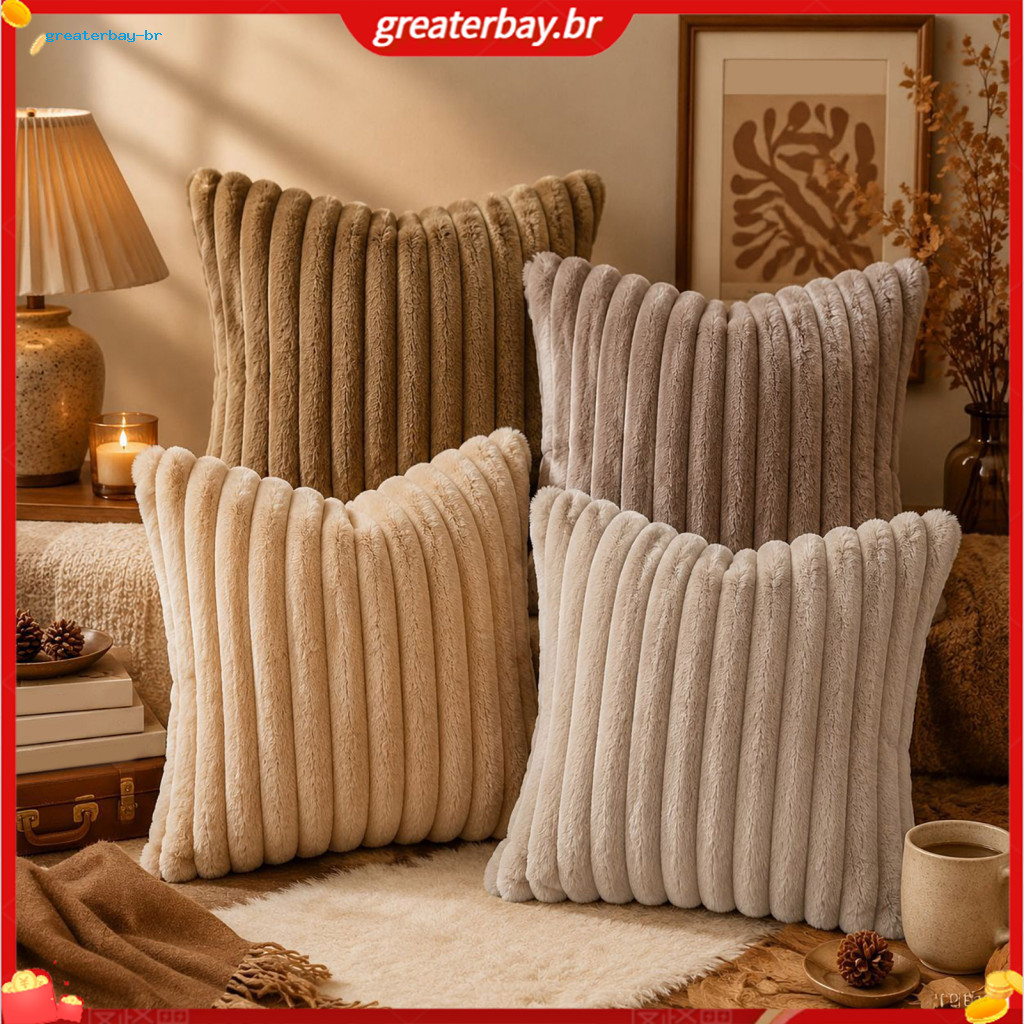 Imitation Rabbit Fur Pillowcase Soft Plush Vertical Stripe Throw Pillow Cover Decorative Cushion Case for Sofa Bed Chair
