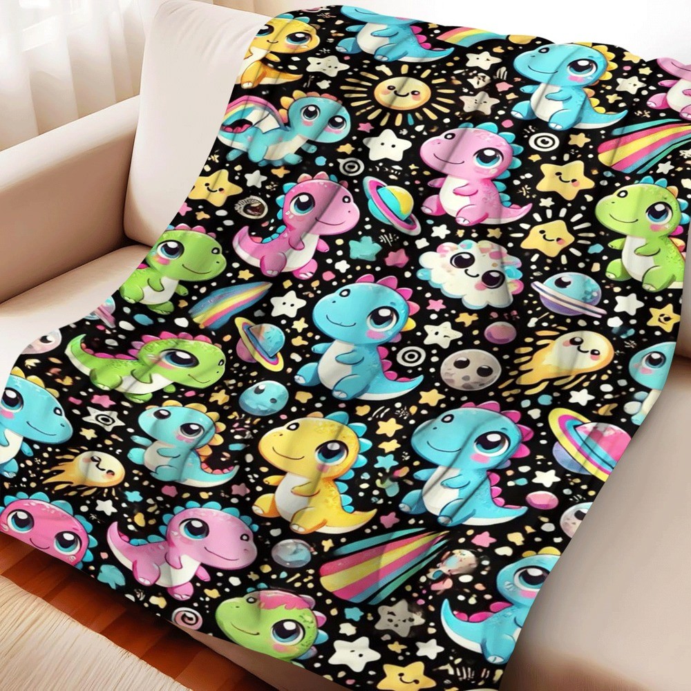 Cobertor De Flanela De Dinossauro Arco-Íris Kawaii Kids Space Dino Throw Blanket Para Sofá-Cama
