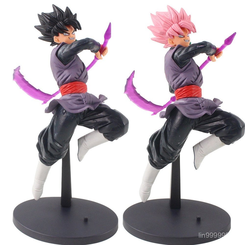 23 cm, figura articulada de Son Goku (Kakarot) em sua forma divina Super Saiyan Z do Dragon Ball Z, cor rosa, com foice