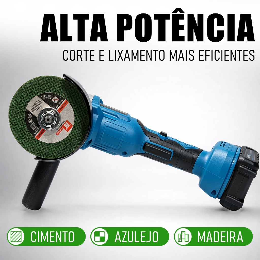 Esmerilhadeira sem escovas 48V, kit completo com 2 baterias, ajuste de várias velocidades, indicador de carga LED