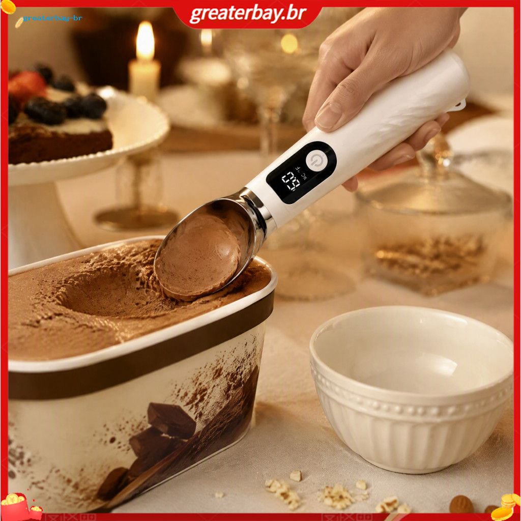 Ice Cream Scoop with Led Display – Rechargeable Self-warming Spoon for Hard Gelato Ergonomic Dessert Tool for Easy Sco