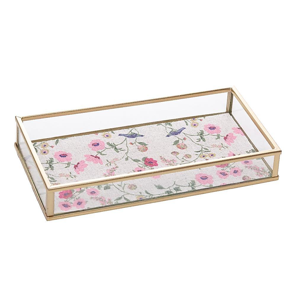 Bandeja Decorativa Blossom Garden 20cm Dourada Metal Wolff para Perfumes Cosméticos Joias Acessórios Mesa Aparador Casa