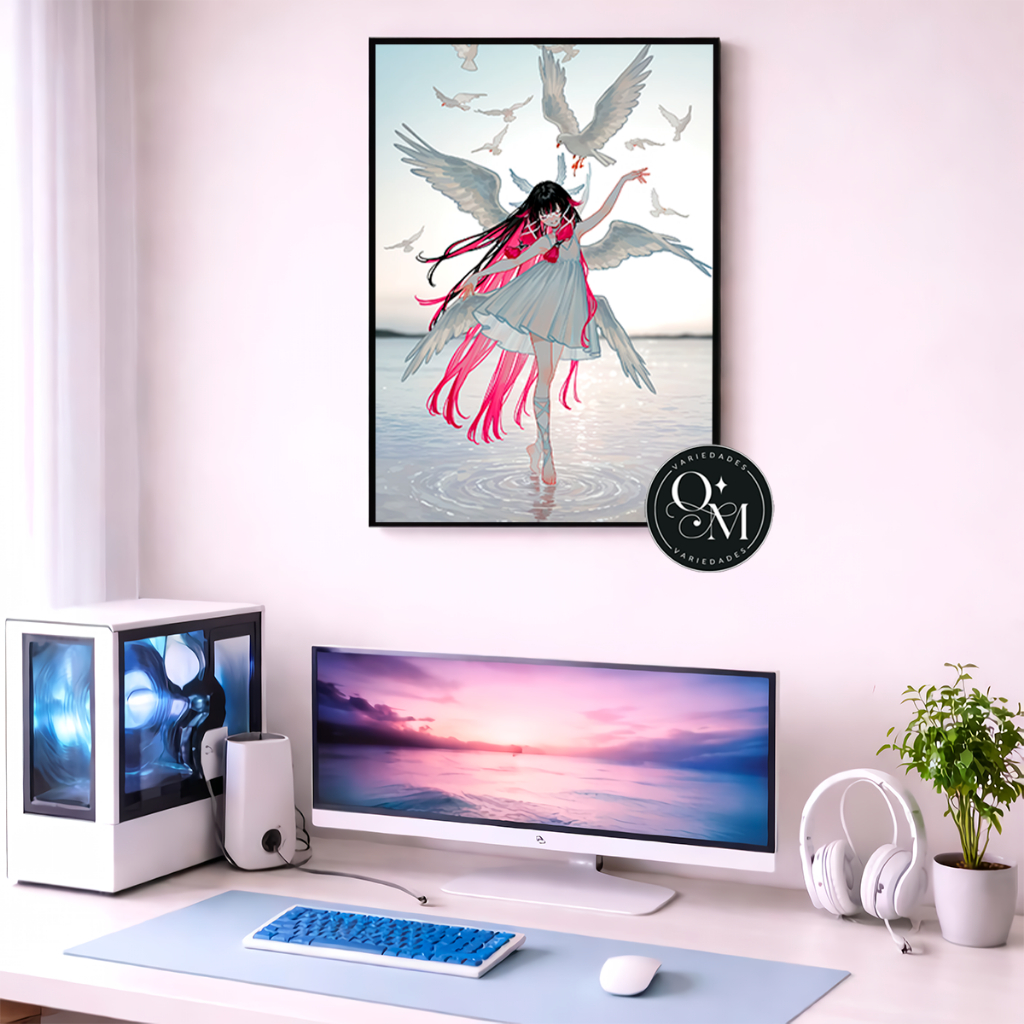 Quadro Decorativo Quarto Jogo Genshin Impact Columbina Balé Asas Anjo Varios Tamanhos Modelos 1 Peça
