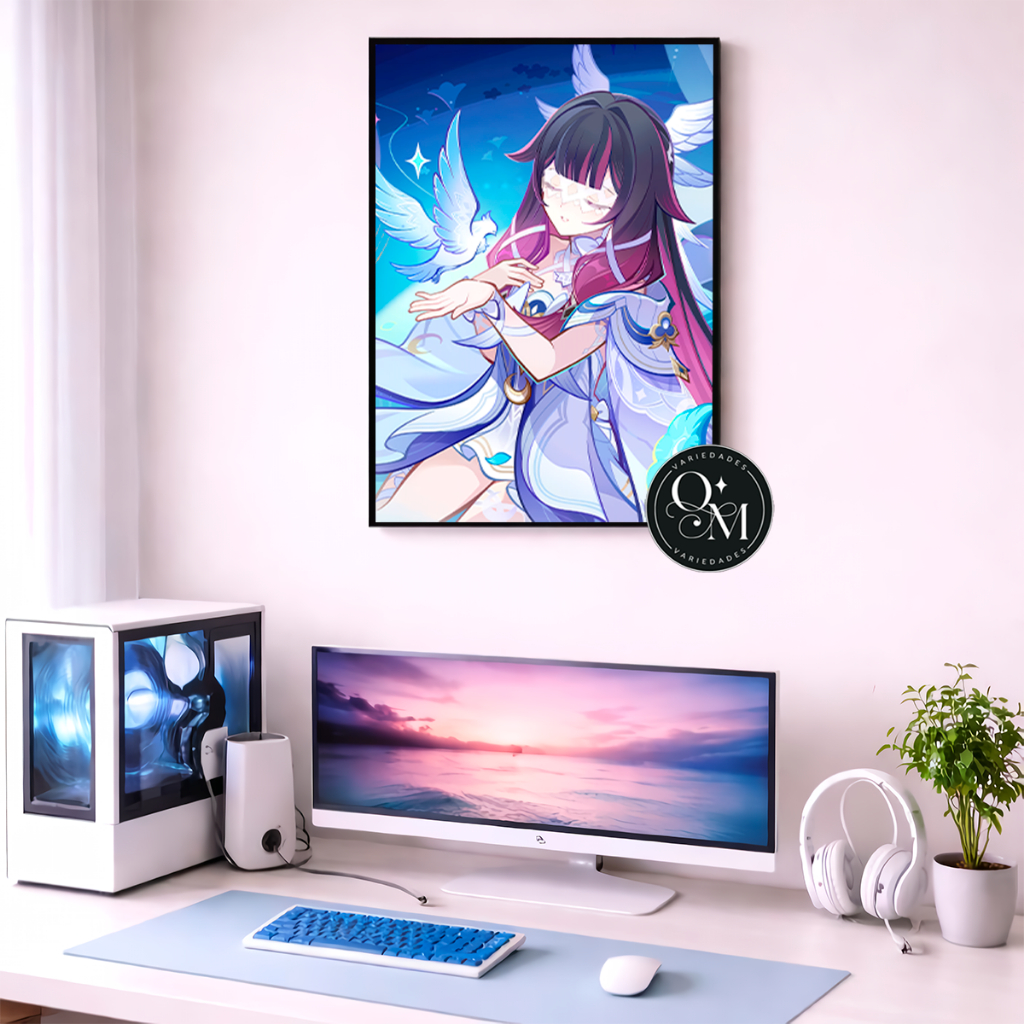 Quadro Decorativo Jogo Genshin Impact Columbina Deusa Da Lua Pomba Varios Tamanhos Modelos 1 Peça