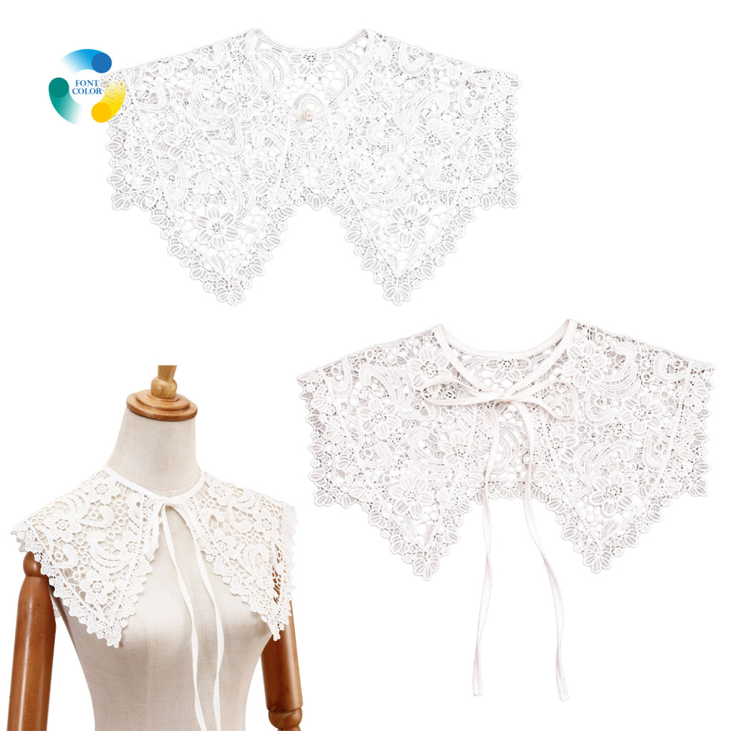 Detachable Lace Collar Adjustable False Women’s Vintage Hollow Floral Fake Lapel Choker Necklace Shawl for Shirts