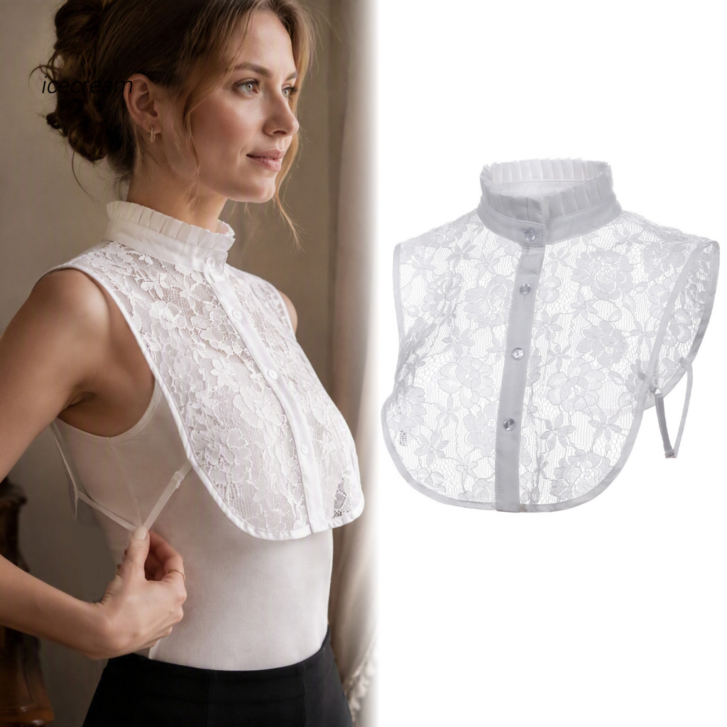 Detachable Collar Vintage Lace Fake for Women Hollow Embroidery Dickey with Adjustable Straps Decorative Stand-up Shirt