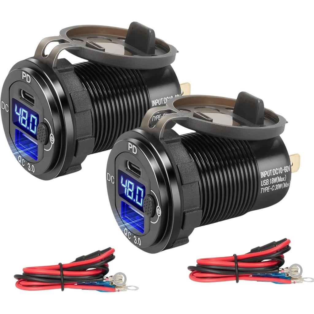 Anina 2PCS Carregador para Club Car 12V 24V 36V 48V 60V 30W PD QC 3.0 Carregador de Porta Dupla Tipo C com Saída USB par