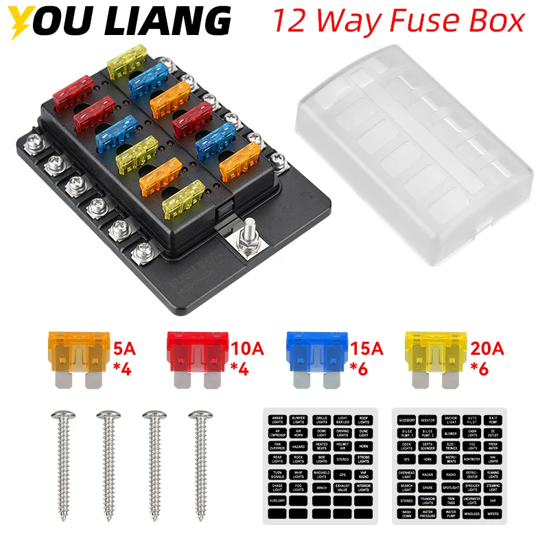 Painel De Fusíveis Marítimo De 12 Vias Com Indicador LED Tampa À Prova De Umidade Carro RV De 20pcs E Um Puxador