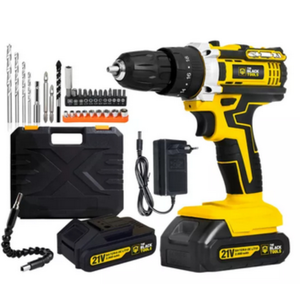 Furadeira Parafusadeira de Impacto Sem Fio 21V Bivolt LED 2 Baterias Recarregáveis e 32 Acessórios Casa Reparo Ajustes