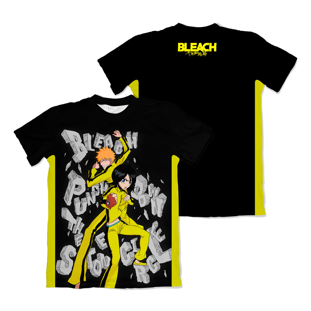 Camiseta Bleach Ichigo Kurosaki Rukia Kuchiki Punch Down Preta Anime Dry Fit Masculina Feminina Unissex