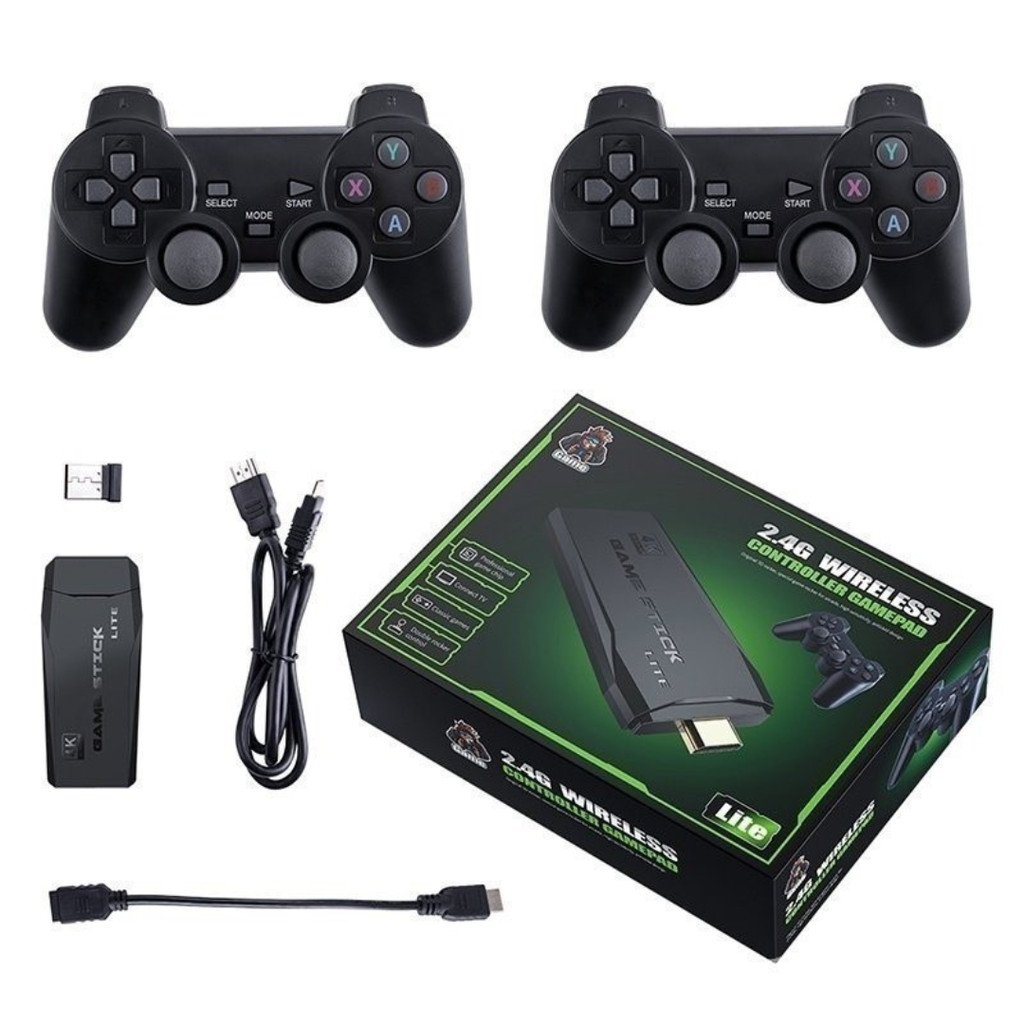 KIT 1/2 VIDEOGAME STICK 10MIL 2 CONTROLES SEM FIO CONSOLE PORTÁTIL JOGOS RETRÔ ANTIGO FONE GAMER