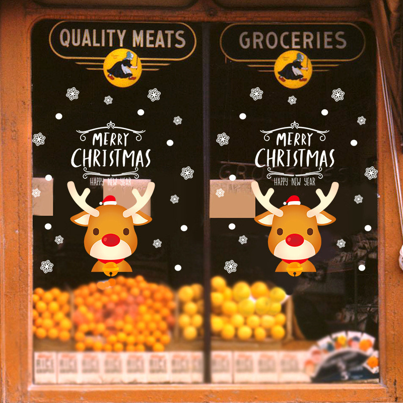 Novo dos desenhos animados rena porta adesivo janela de natal Storefront vidro adesivo parede sala estar fundo decoração