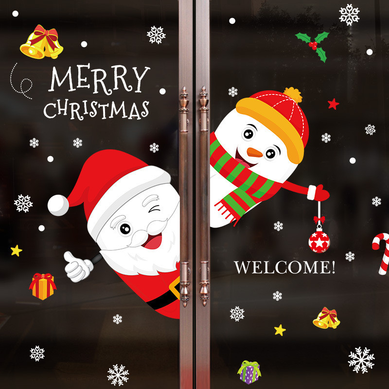 Feriado papai noel janela decoração Storefront porta de vidro adesivo removível papel de parede QT1260