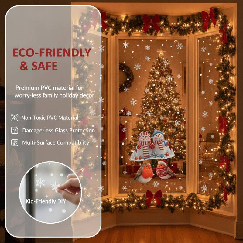 uloverun188 Natal Robin Window Stiers Floco De Neve À Prova D'água Impressão De Inverno Para Café Storefront Decoração D